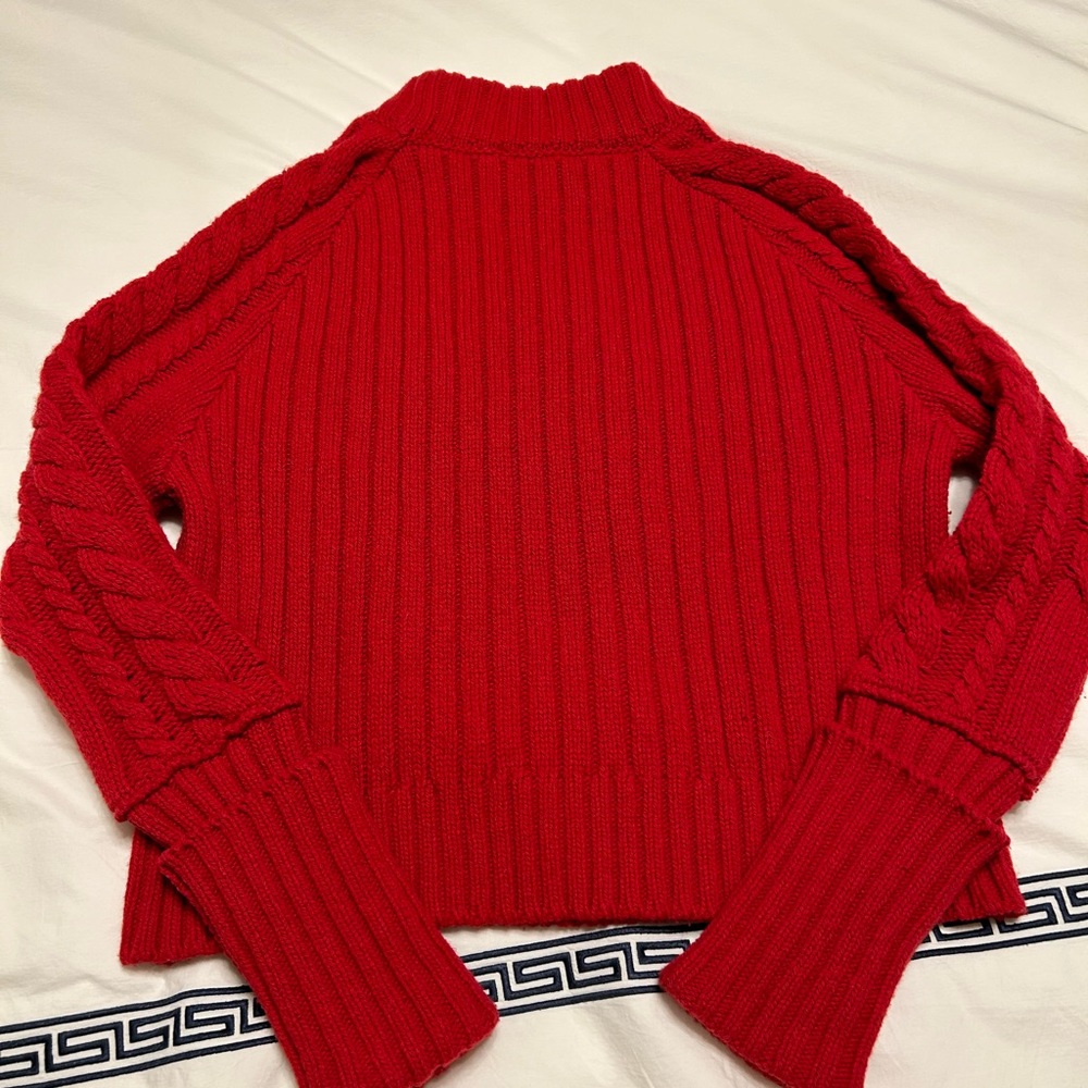 Red Cable Knit Crew Neck Sweater - Picture 5 of 7